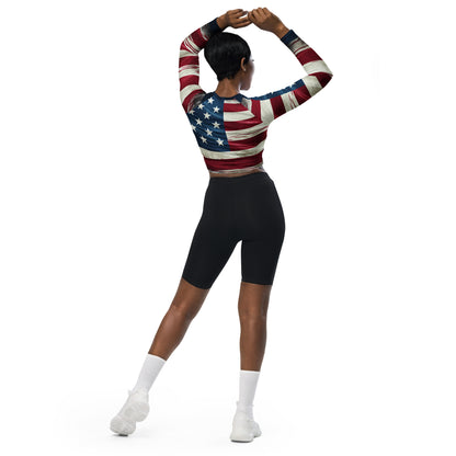 Recyceltes Langarm Crop Top US Flag