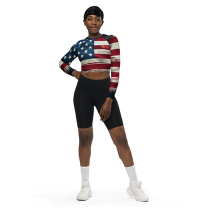 Recyceltes Langarm Crop Top US Flag