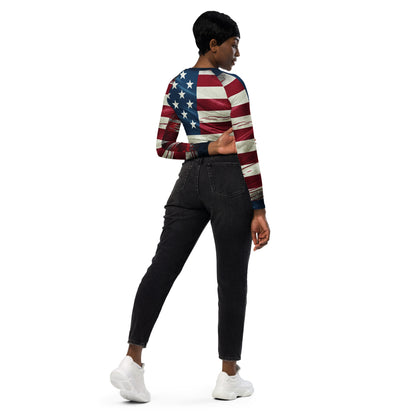 Recyceltes Langarm Crop Top US Flag